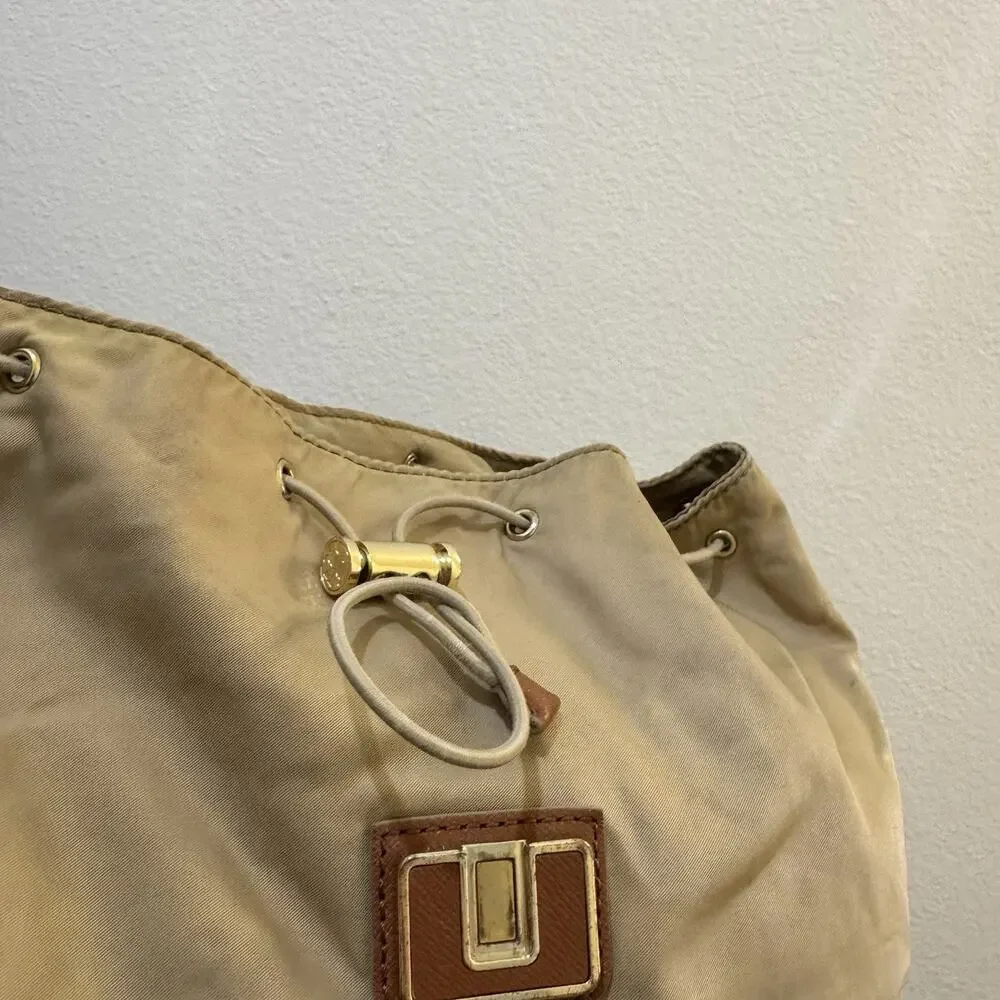Tory Burch Penn Backpack Tan Nylon Brown PU Leather Pockets Handbag Purse